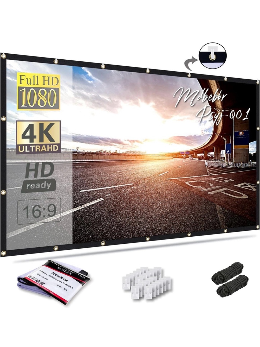 120 inch Simple Projector Screen - White with Black Trim